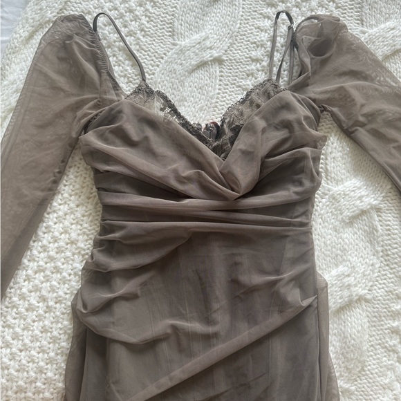 Katrina Lace Mesh Long Sleeve Gown - Picture 3 of 5